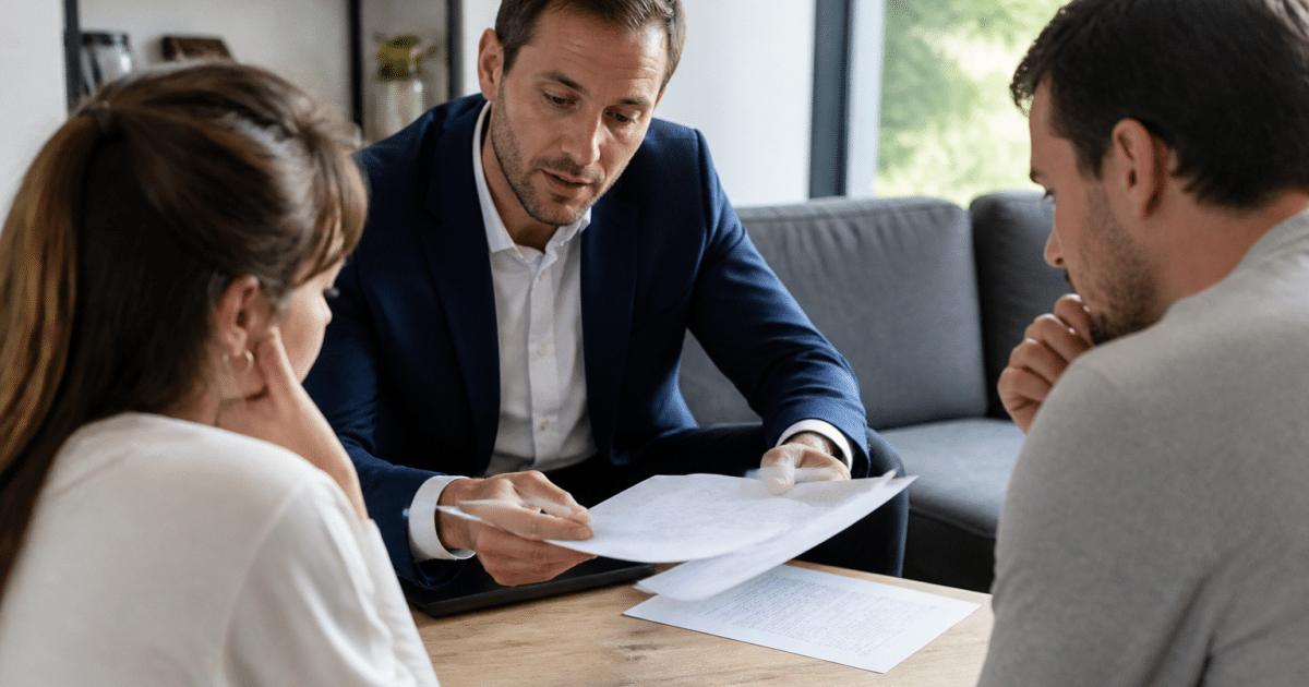 Agent immobilier presentant deux offres d'achat sur document