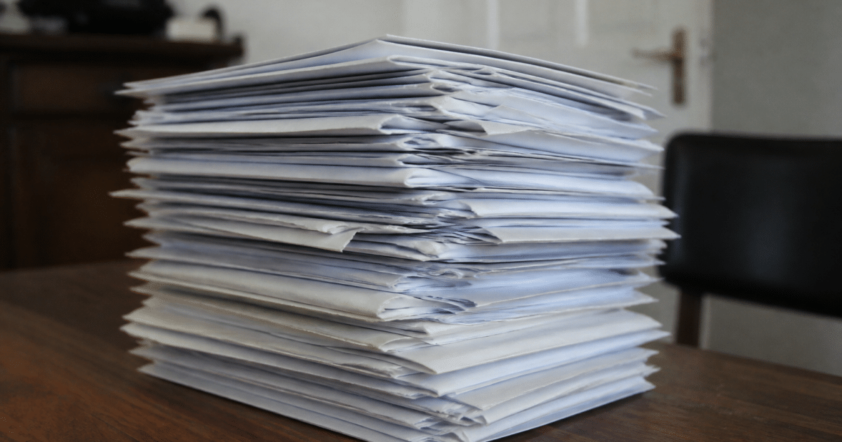 Pile de factures d'eau empilees verticalement sur bureau