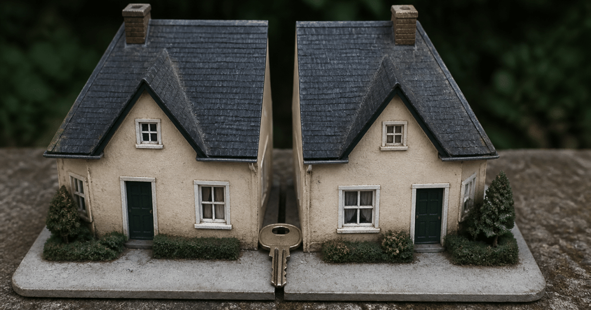 Maison divisee par ligne avec cle posee au centre