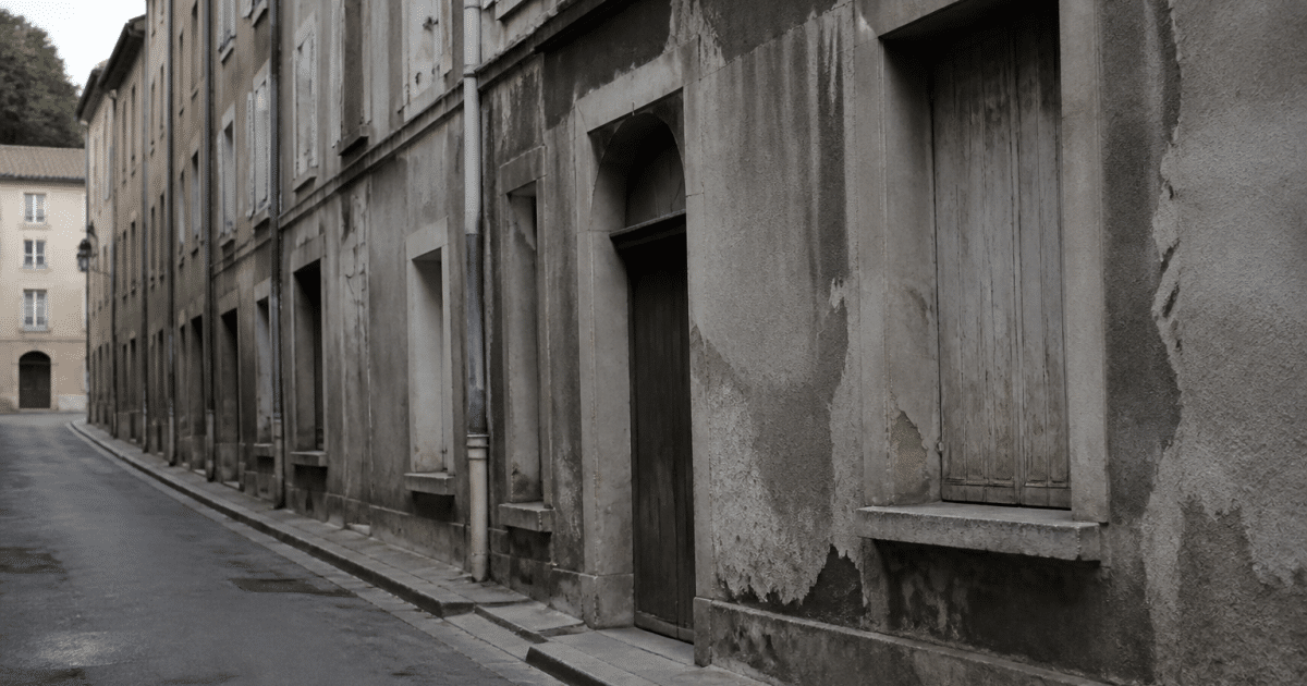 Rues desertes de Gap avec batiments delabres et facades grises